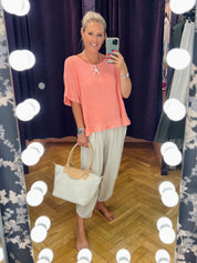 Woven Linen Frill Top