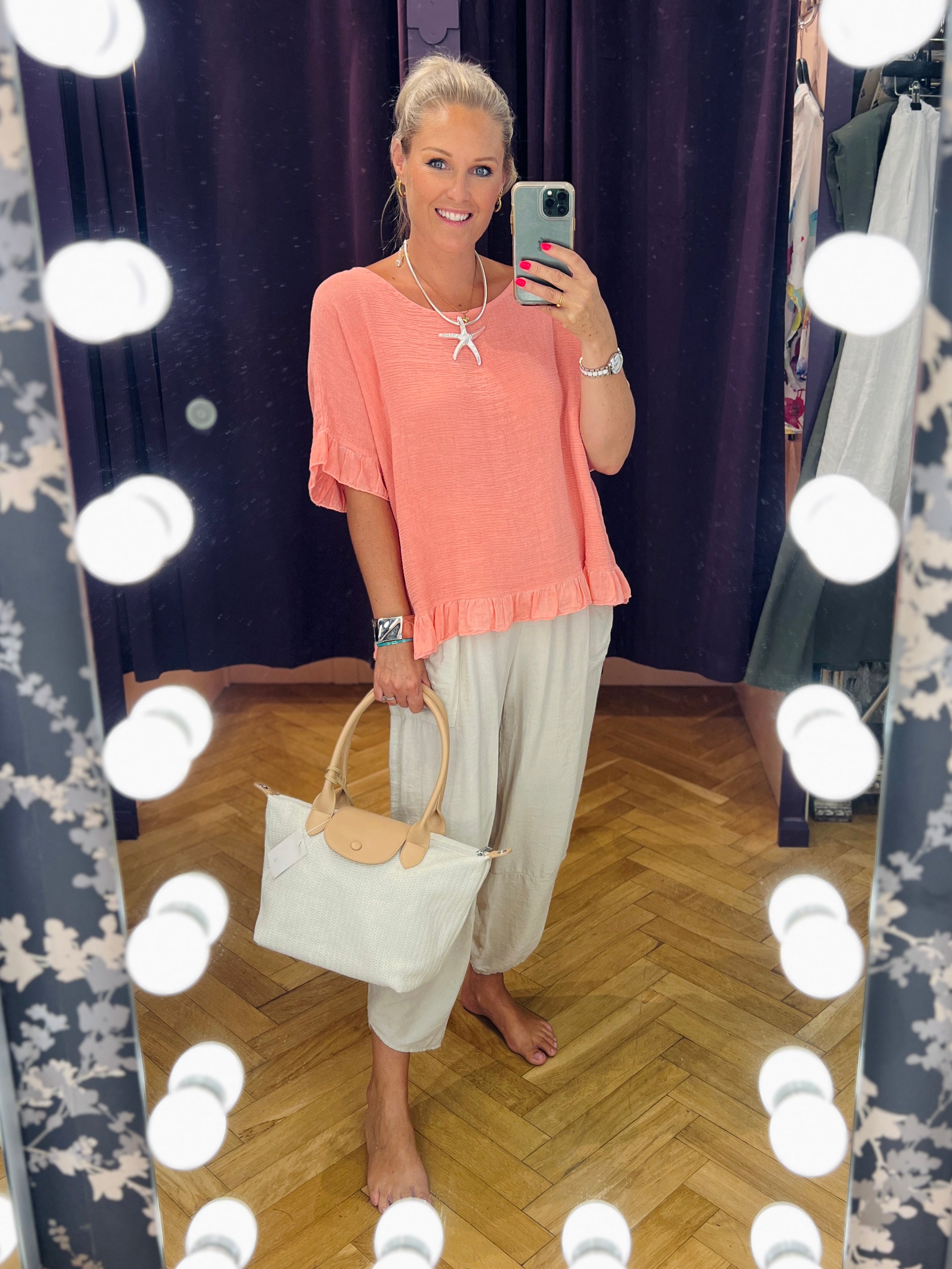Woven Linen Frill Top