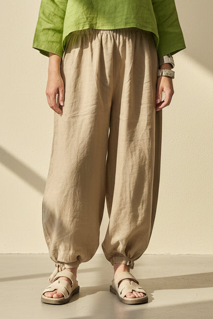 Linen Bow Tie Harem Pants
