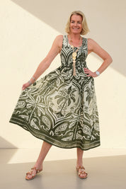 Palm Mandala Print Shirred Dress