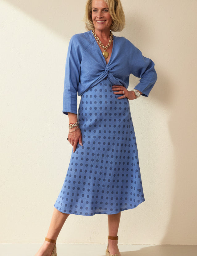 Dotty Bias Linen Skirt