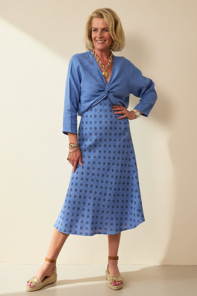 Dotty Bias Linen Skirt