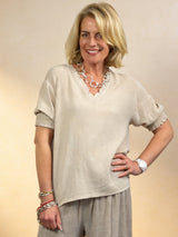 Sorrento V Neck Shirred Sleeve Top