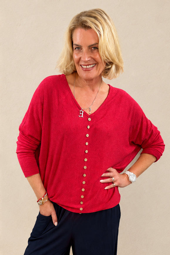 Batwing Button Light Knit