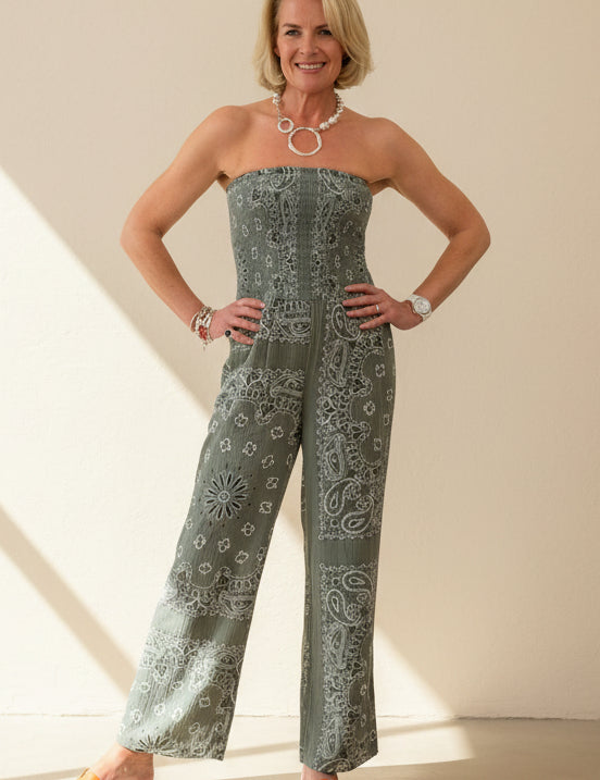 Bandana Print Strapless Jumpsuit