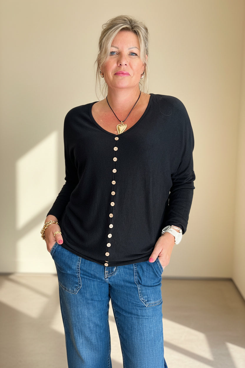 Batwing Button Light Knit
