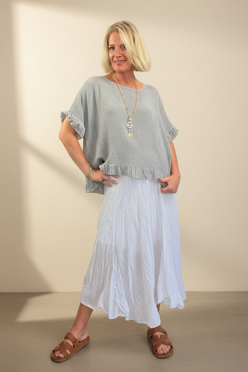 Woven Linen Frill Top