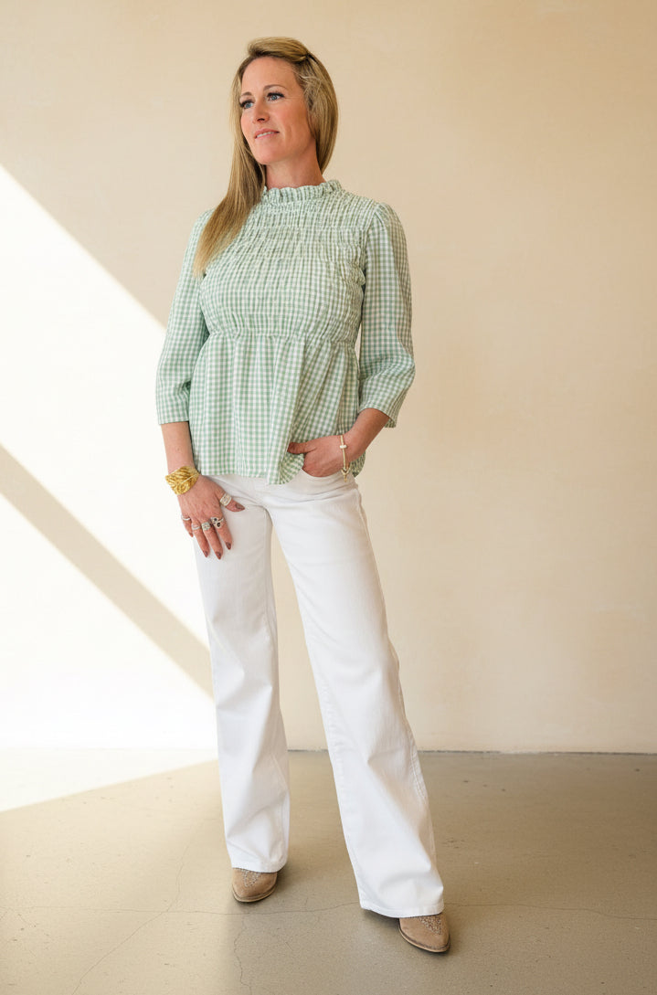 Gingham Shirred Blouse