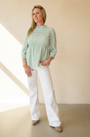 Gingham Shirred Blouse