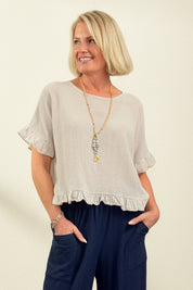 Woven Linen Frill Top