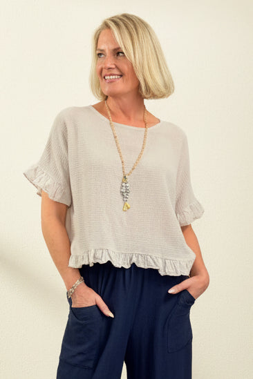 Woven Linen Frill Top