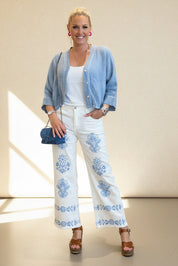 Blue Delft Raw Edge Straight Leg Jean