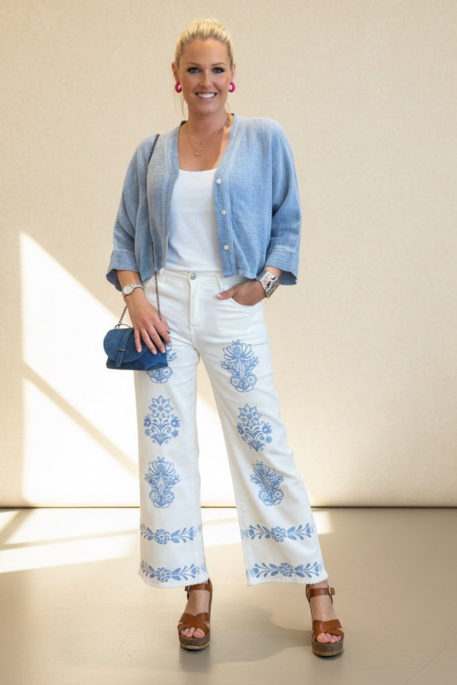 Blue Delft Raw Edge Straight Leg Jean