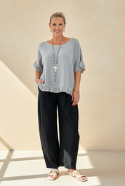 Woven Linen Frill Top