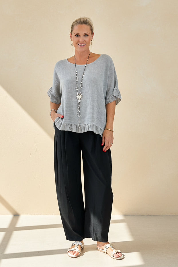 Woven Linen Frill Top