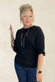 Black alpaca blend fluted sleeve knit