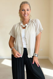 Tina Short Sleeve Blouse - Anglaise Collar