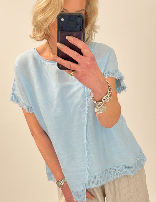 Waffle Trim Linen T Shirt