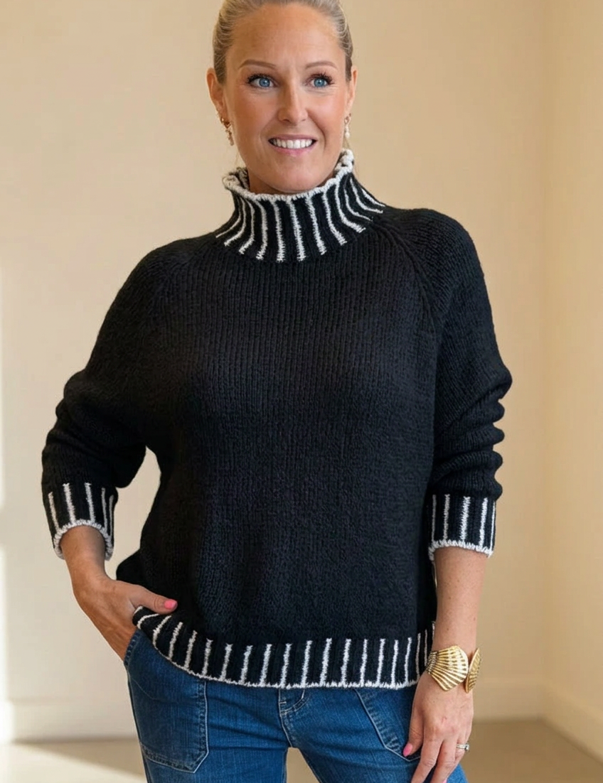 Black and white contrast hand knit jumper
