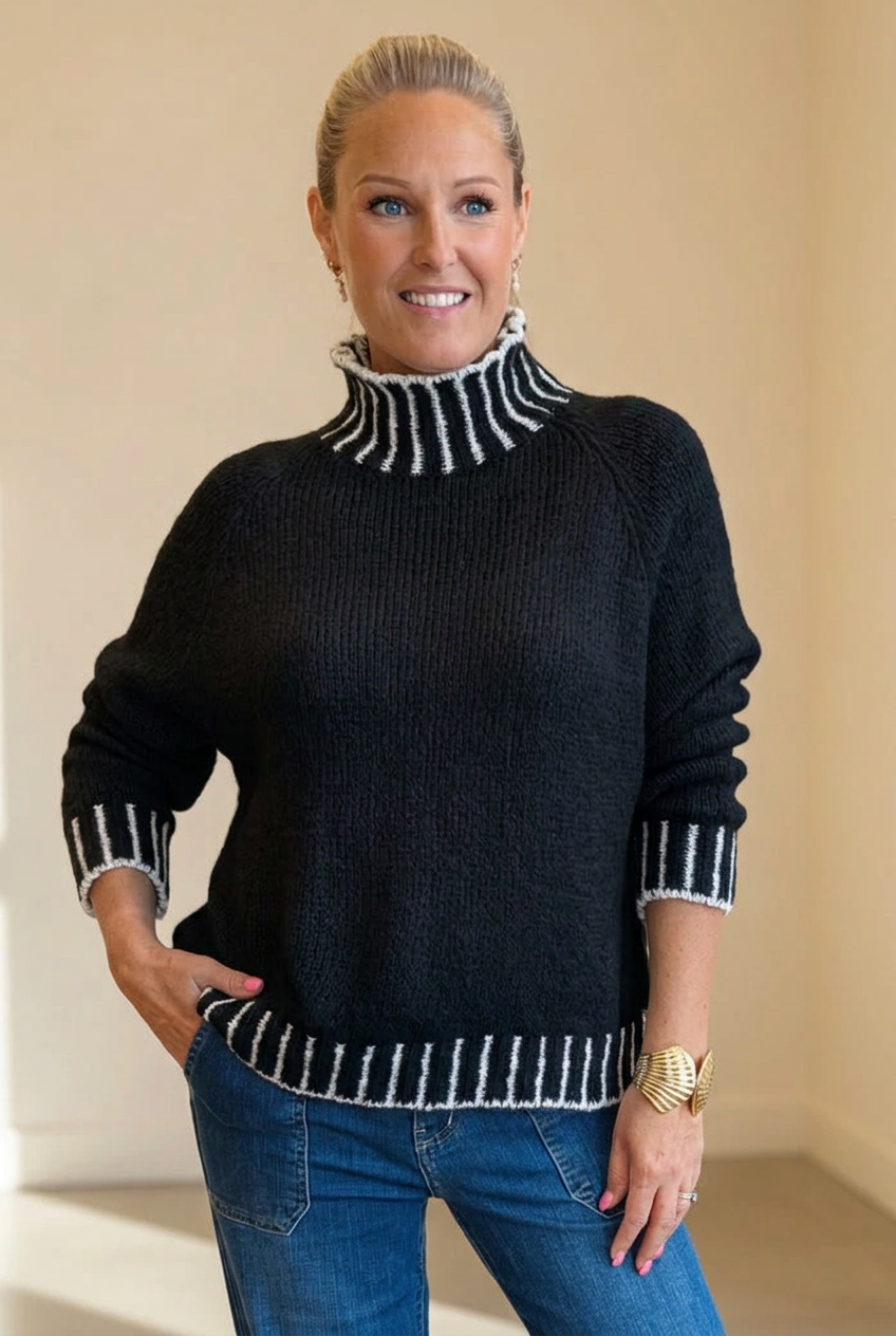 Black and white contrast hand knit jumper