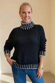 Black and white contrast hand knit jumper