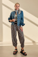 Leopard Print Barrel Leg Sweat-Pants