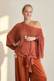 Loose Cotton Weave Tie Jumper