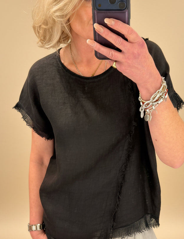 Waffle Trim Linen T Shirt