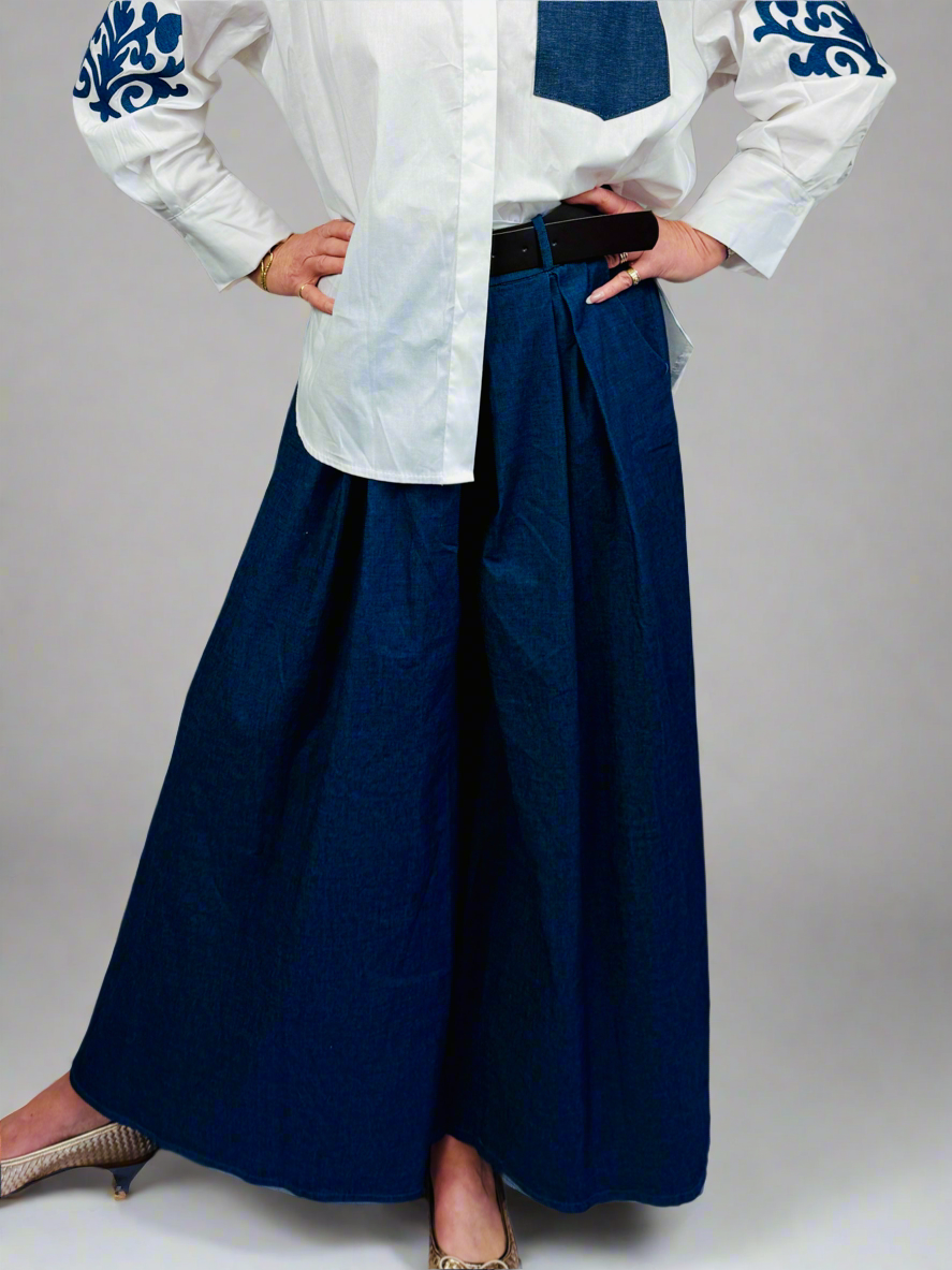 Super Wide Stretch Denim Cullottes