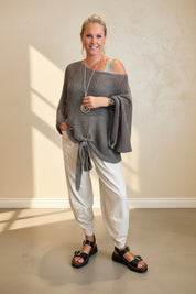 Loose Cotton Weave Tie Jumper