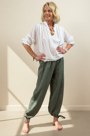 Linen Bow Tie Harem Pants
