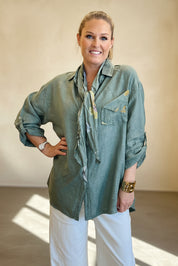 Linen Relaxed Fit Shirt and Scarf Set