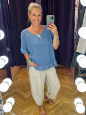 Woven Linen Frill Top