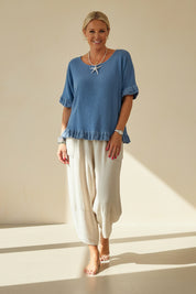 Woven Linen Frill Top