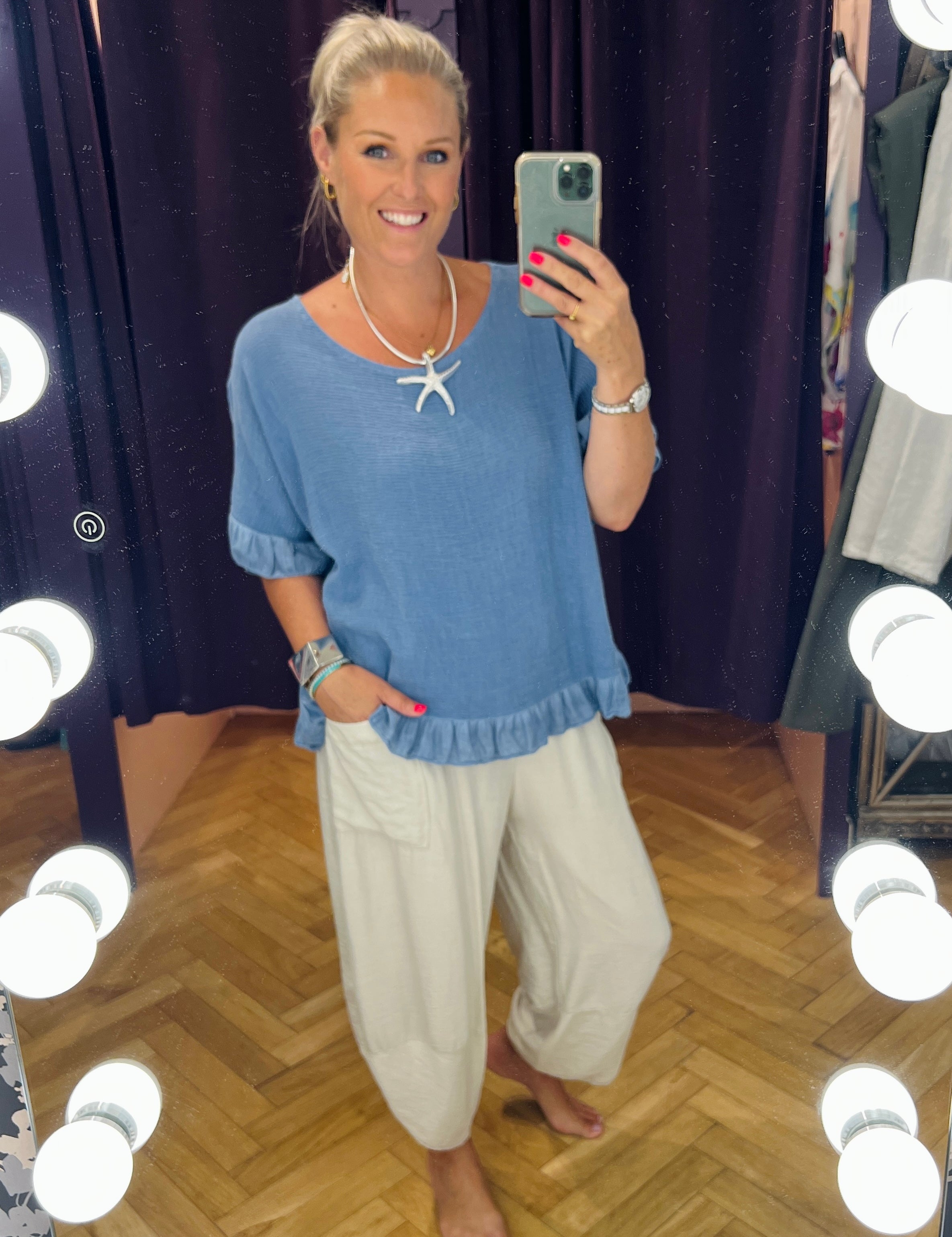 Woven Linen Frill Top