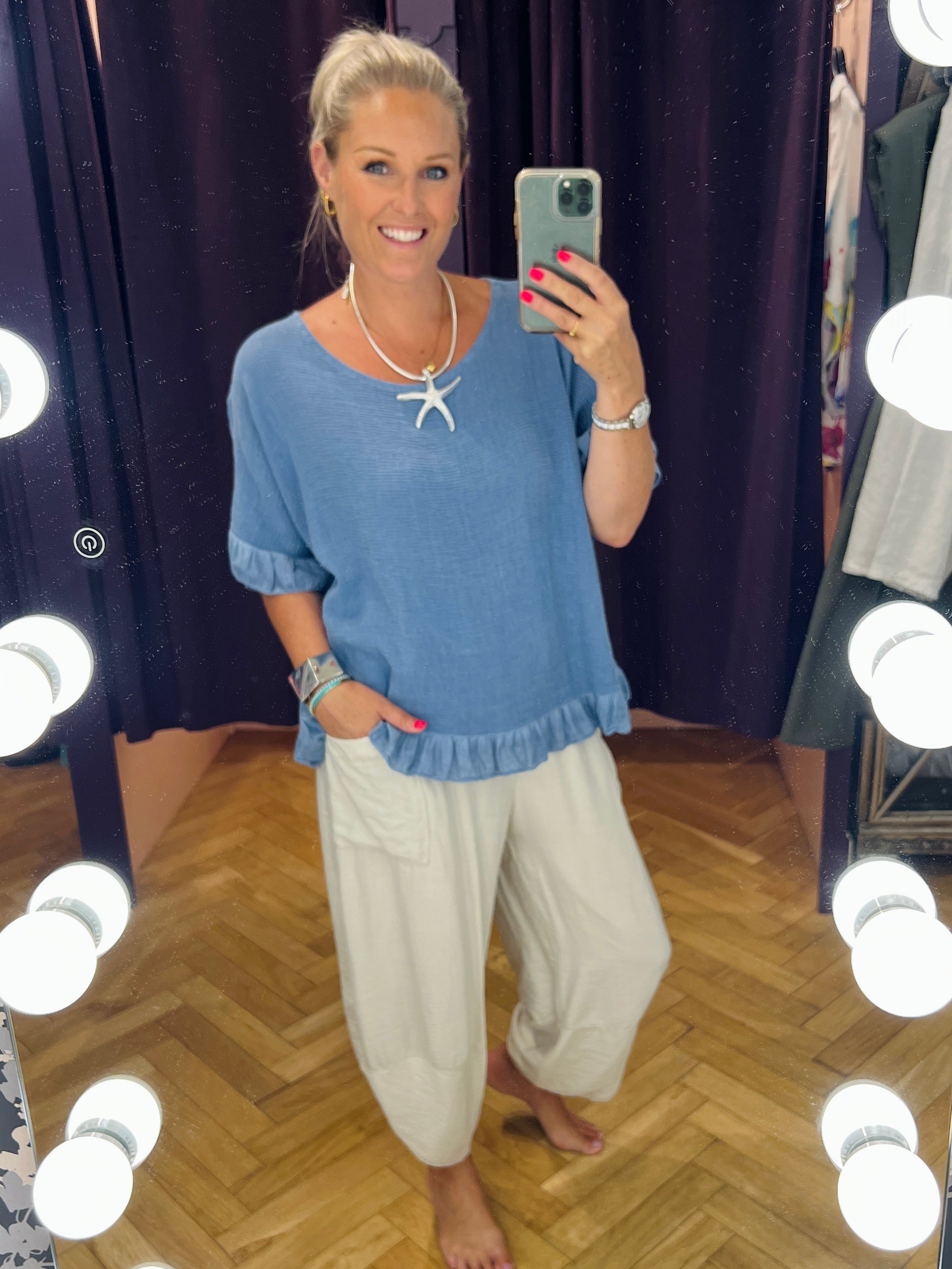 Woven Linen Frill Top