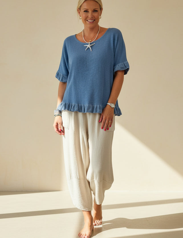 Woven Linen Frill Top
