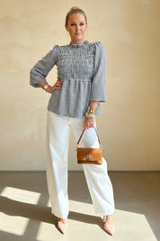 Gingham Shirred Blouse