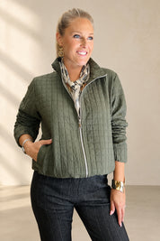 Khaki green quilted bomber jacket