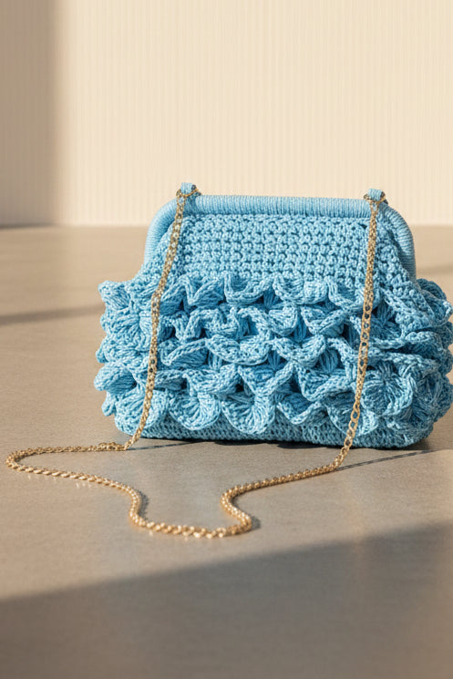Scallop Raffia Clutch Bag
