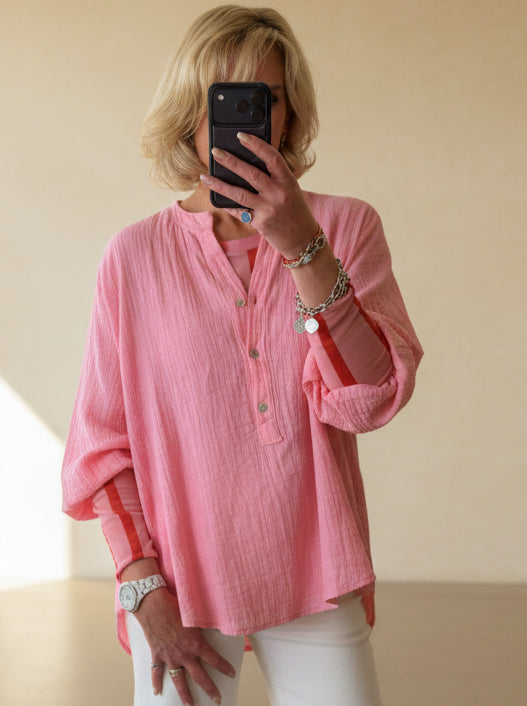 Henley Mesh Layering Top