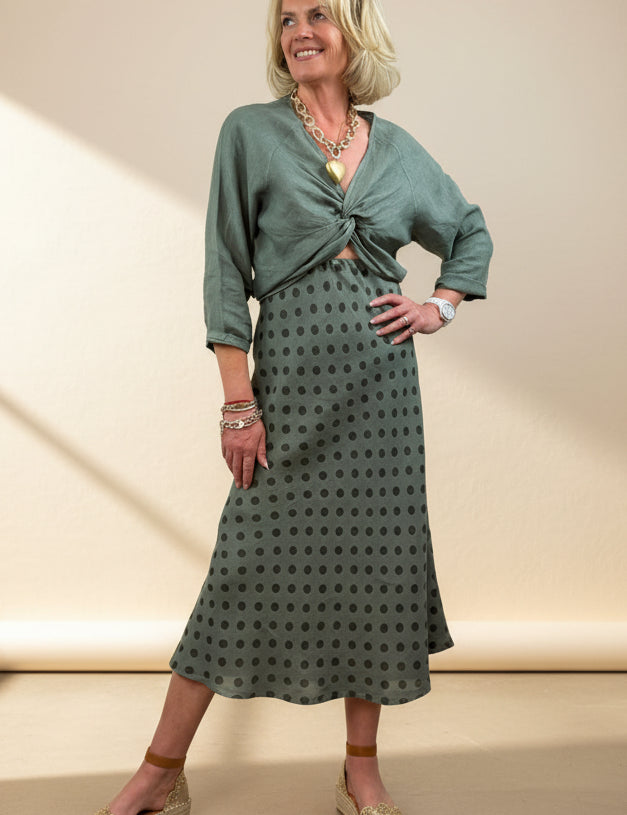 Dotty Bias Linen Skirt