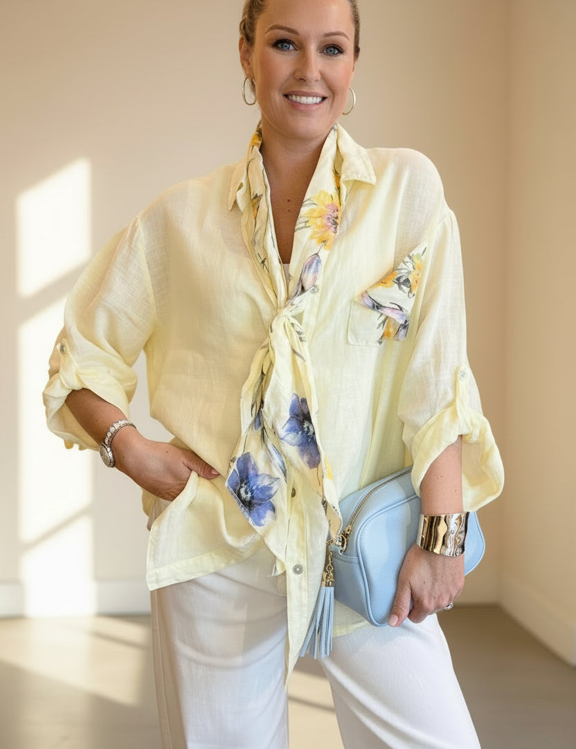 Linen Relaxed Fit Shirt and Scarf Set