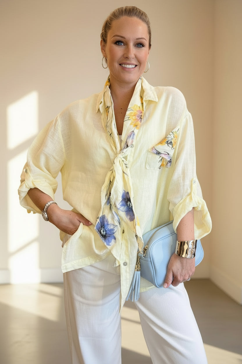 Linen Relaxed Fit Shirt and Scarf Set