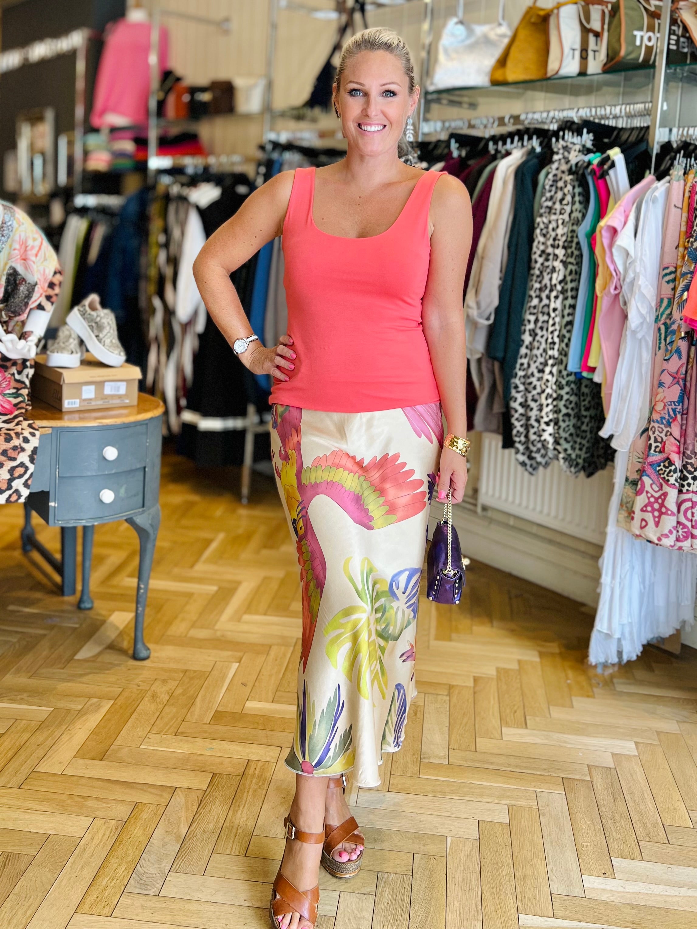 Satin Bias Cut Skirt - Various Prints