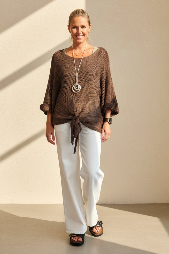 Loose Cotton Weave Tie Jumper