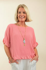 Woven Linen Frill Top