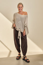 Loose Cotton Weave Tie Jumper