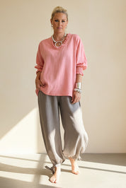 Linen Bow Tie Harem Pants