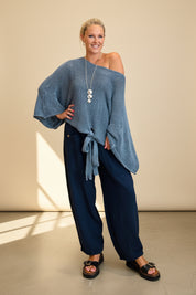 Loose Cotton Weave Tie Jumper